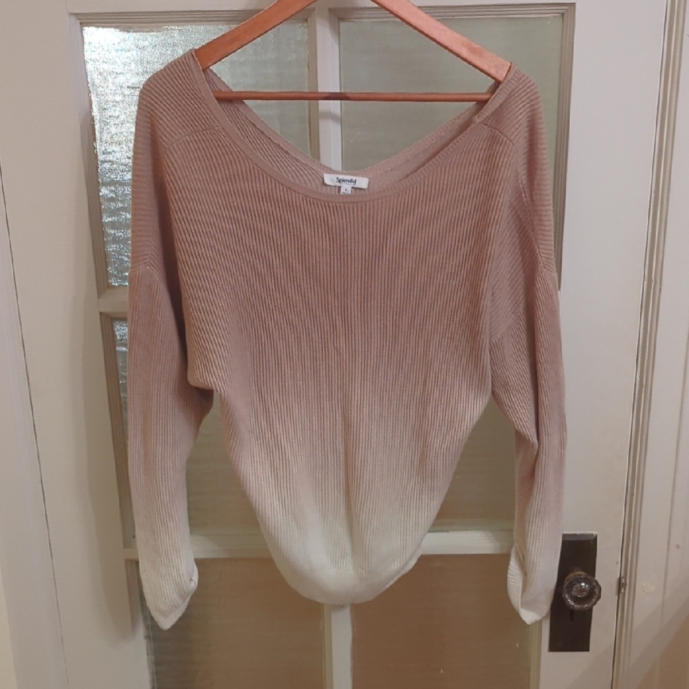 Splendid Tan and Cream Ombre Crew Neck Sweater